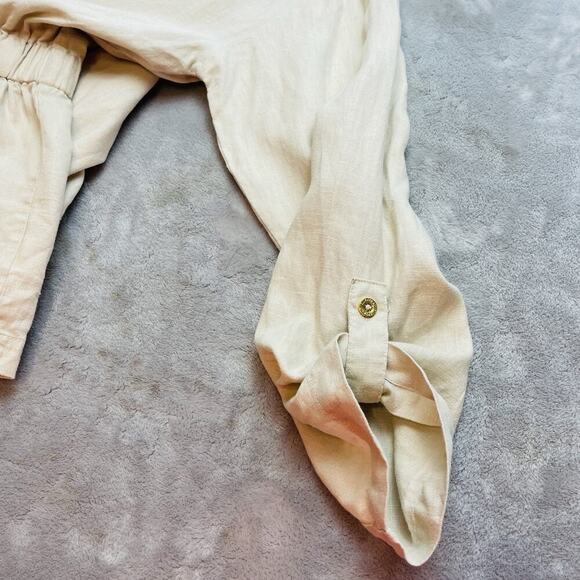Ellen Tracy 100% Linen Anorak Jacket Womens L Beige Full Zip Roll Tab Sleeve - Picture 7 of 9